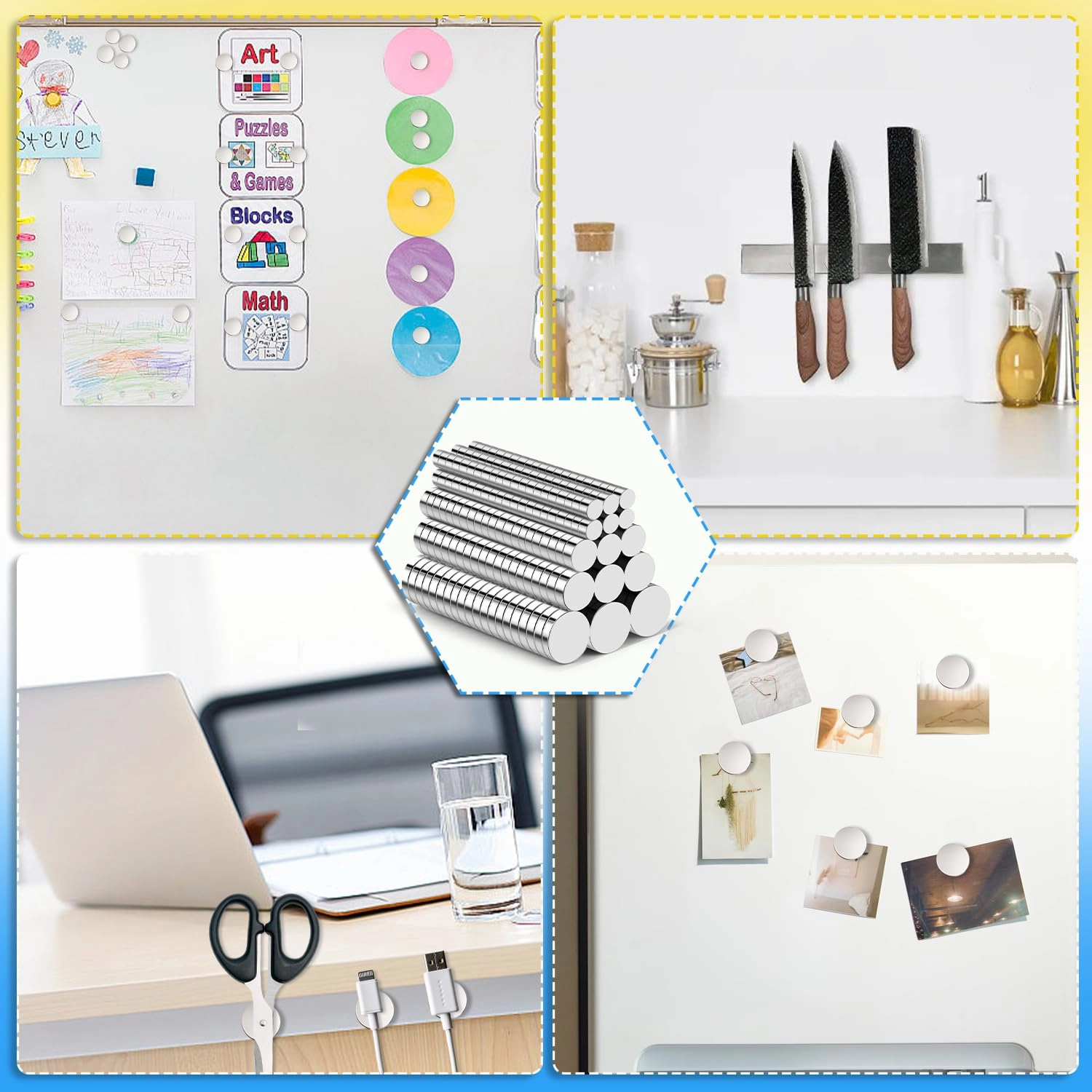 500Pcs Small Magnets, 7 Different Size, Refrigerator Magnet Rare Earth Magnets Neodymium Magnet for Crafts, Whiteboard, Kitchen Cabinet
