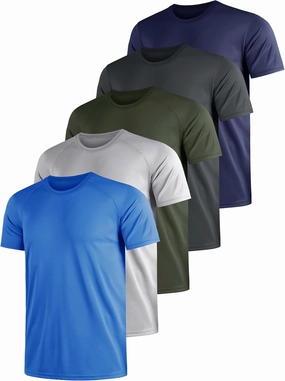 5 Pack Men's Moisture Wicking Shirts Dry Fit Lightweight Breathable Tech Tees for Workout Running Short Sleeve