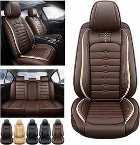 5 Seat Covers for Genesis GV80 2021-2025 Napa Leather Seat Covers Water and Dust Resistant Soft Car Seat Protectors Comfortable Car Seat Covers with Airbags (Brown, Standard)