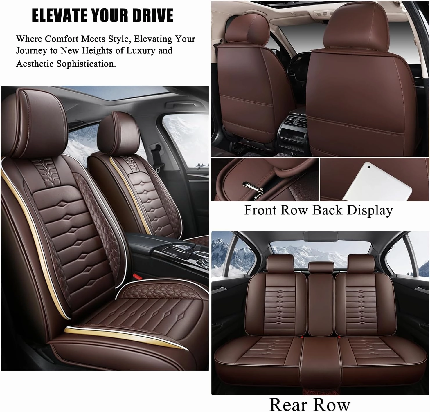 5 Seat Covers for Genesis GV80 2021-2025 Napa Leather Seat Covers Water and Dust Resistant Soft Car Seat Protectors Comfortable Car Seat Covers with Airbags (Brown, Standard)
