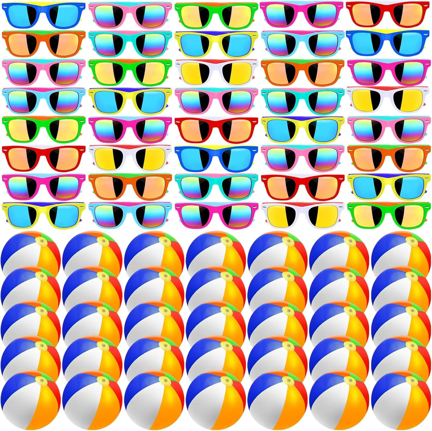 60Pcs Sunglasses Beach Balls Bulk Party Favors for Kids 30Pcs Neon Sunglasses 30Pcs 12" Beach Balls Kid Boys Girls Graduation Party Supplies for Summer Beach Pool Party Favors Goodie Bag Favors