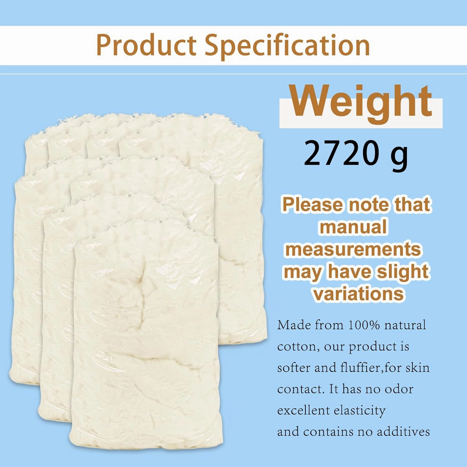 6 lb Natural Cotton Stuffing Raw Batting Fiber Combed Cotton for Pillow Couch Dolls White Cotton Filling for Stuffed Animals Crochet Stuffed Toys Art Crafts Supplies