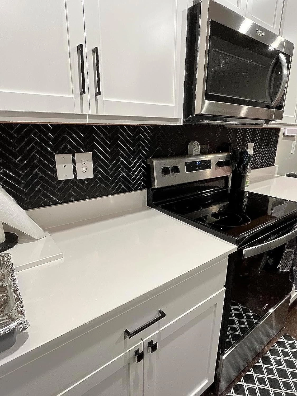 6-Sheet Peel and Stick Black Chevron Blacksplash Tile, Herringbone Aluminum Composite Panel Self Adhesive Wall Tiles Stick on Bathroom and Kitchen