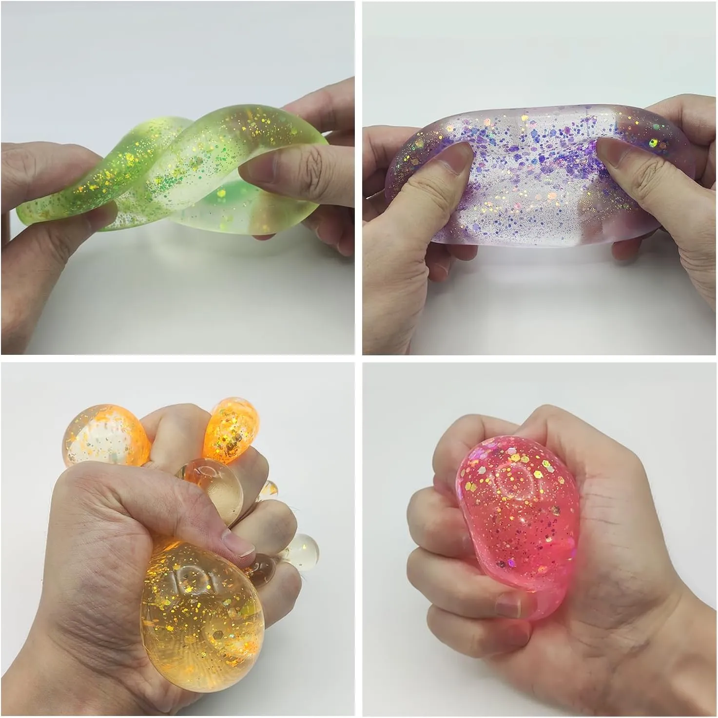 6Pcs Glitter Sugar Ball, 2.4" Slow Rise Squishy Stress Relief Balls Malt Syrup Filled Moldable Relaxing Sensory Fidget Stress Toy Hand Exercise Balls Gift for Friends (Glitter)
