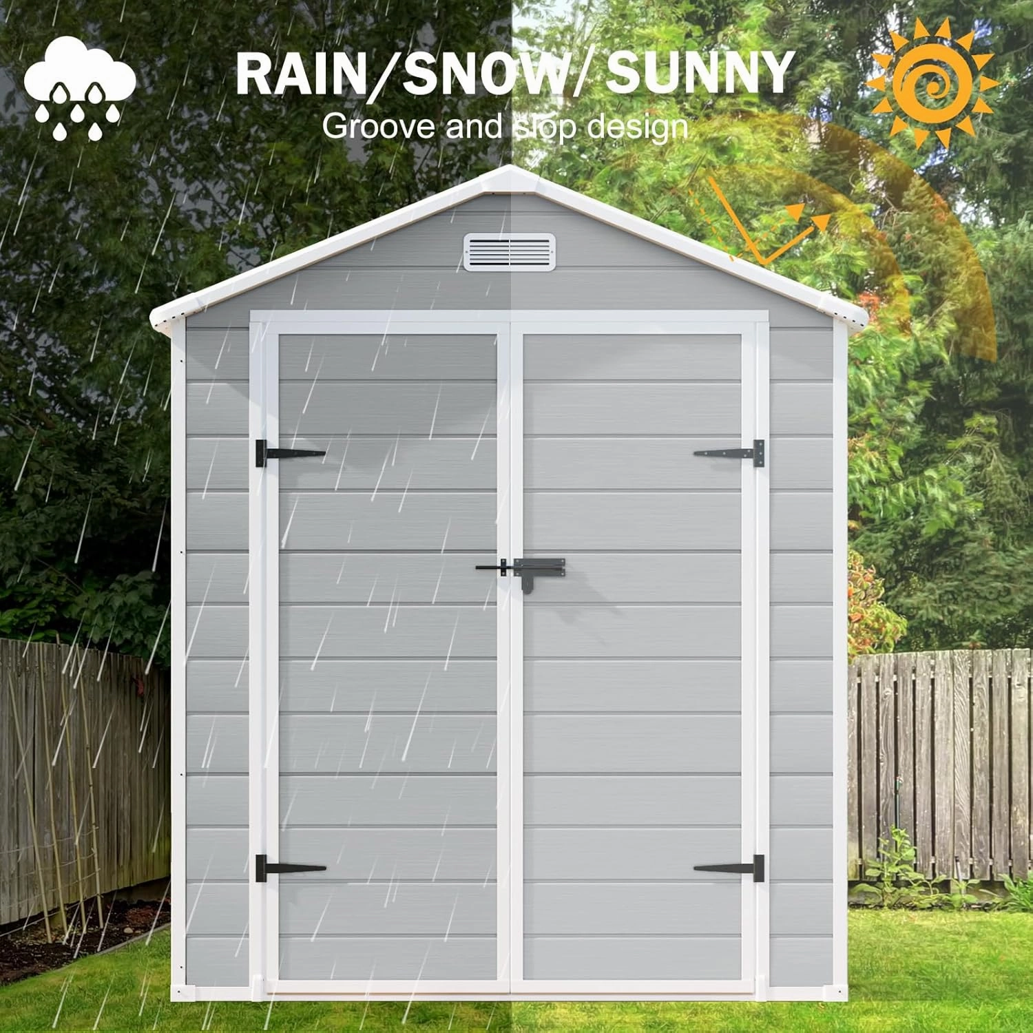6x3 FT Resin Storage Shed, Waterproof Outdoor Storage Shed with Floor, Window, Double Lockable Doors & 2 Vents, Tool Shed for Garden Patio, Backyard, Grey
