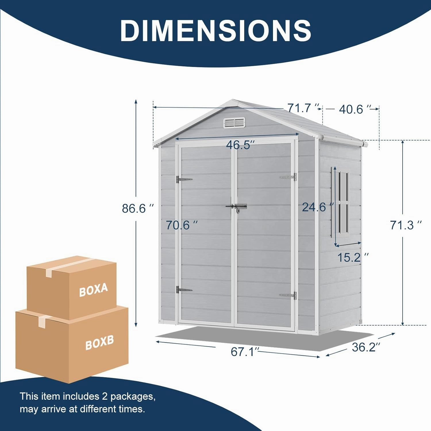 6x3 FT Resin Storage Shed, Waterproof Outdoor Storage Shed with Floor, Window, Double Lockable Doors & 2 Vents, Tool Shed for Garden Patio, Backyard, Grey