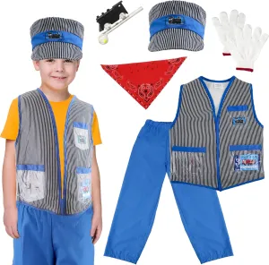 7 Pcs Kids Train Engineer Costume Set Engineer Hat Conductor Vest Bandana Train Conductor Dress Up Outfit for Boys and Girls Halloween Career Day Pretend Party Cosplay