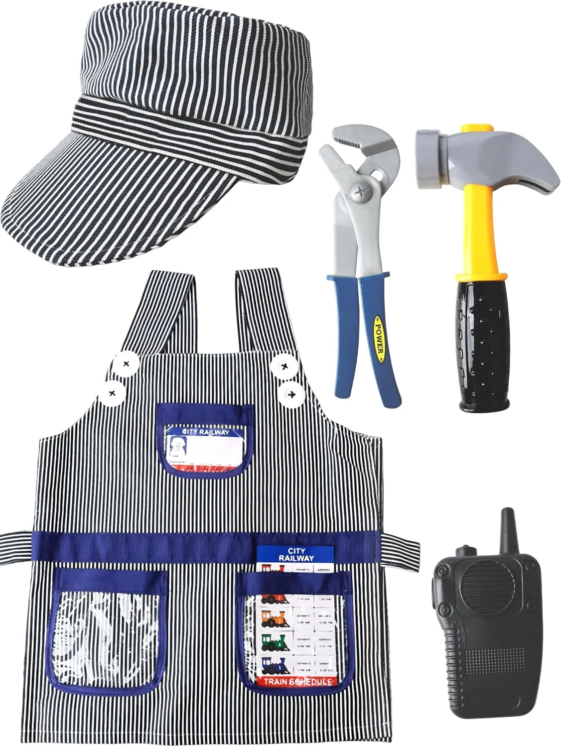 7 Pcs Kids Train Engineer Costume Set Train Conductor Outfit Conductor Cap Train Conductor Dress Up Kit for Kids Halloween Role Play Career Day Pretend Party Cosplay