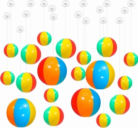 72 Pcs Mini Hanging Beach Balls Summer Decorations Inflatable Beach Ball Bulk Pool Party Ball with Rope and Hooks Summer Toys Luau Party for Pool Party Games Hawaiian Tropical Birthday Ornament