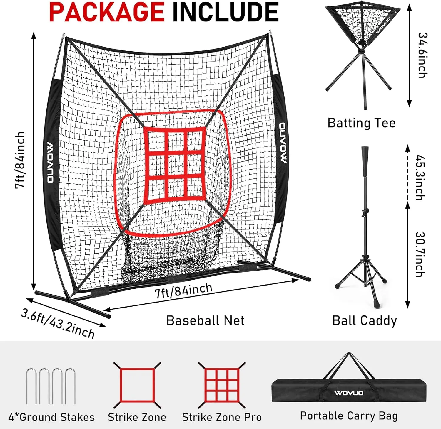 7x7 ft Baseball Net for Batting Pitching Hitting, Softball Pitching Net with Strike Zone, Tee, Ball Caddy, Softball Batting Net Baseball Training Equipment for Kids Adult Youth Sport Practice