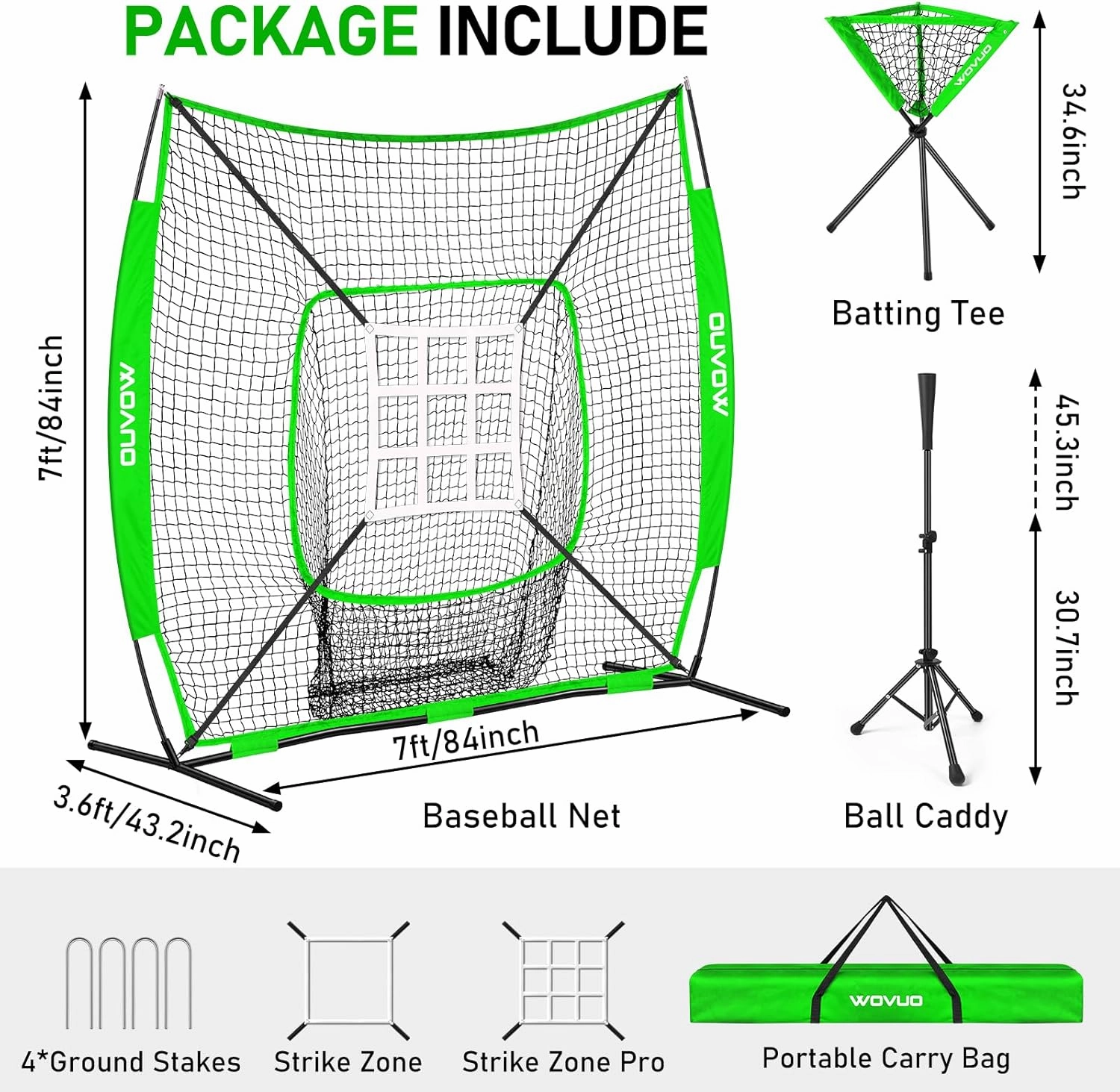 7x7 ft Baseball Net for Batting Pitching Hitting, Softball Pitching Net with Strike Zone, Tee, Ball Caddy, Softball Batting Net Baseball Training Equipment for Kids Adult Youth Sport Practice