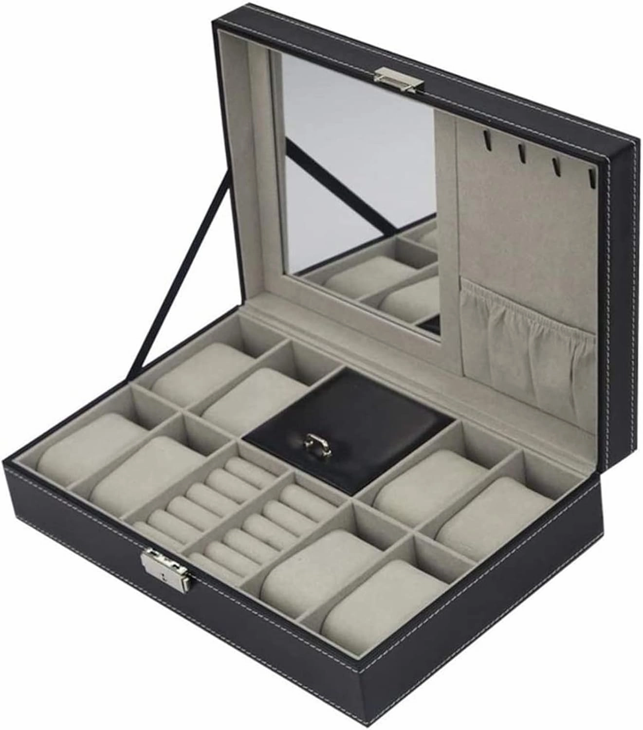 8 3 Mixed Grids Watch Box Pu Leather Suede Inside Word Buckle Storage Jewelry Display Storage Mens Case (Color : B)