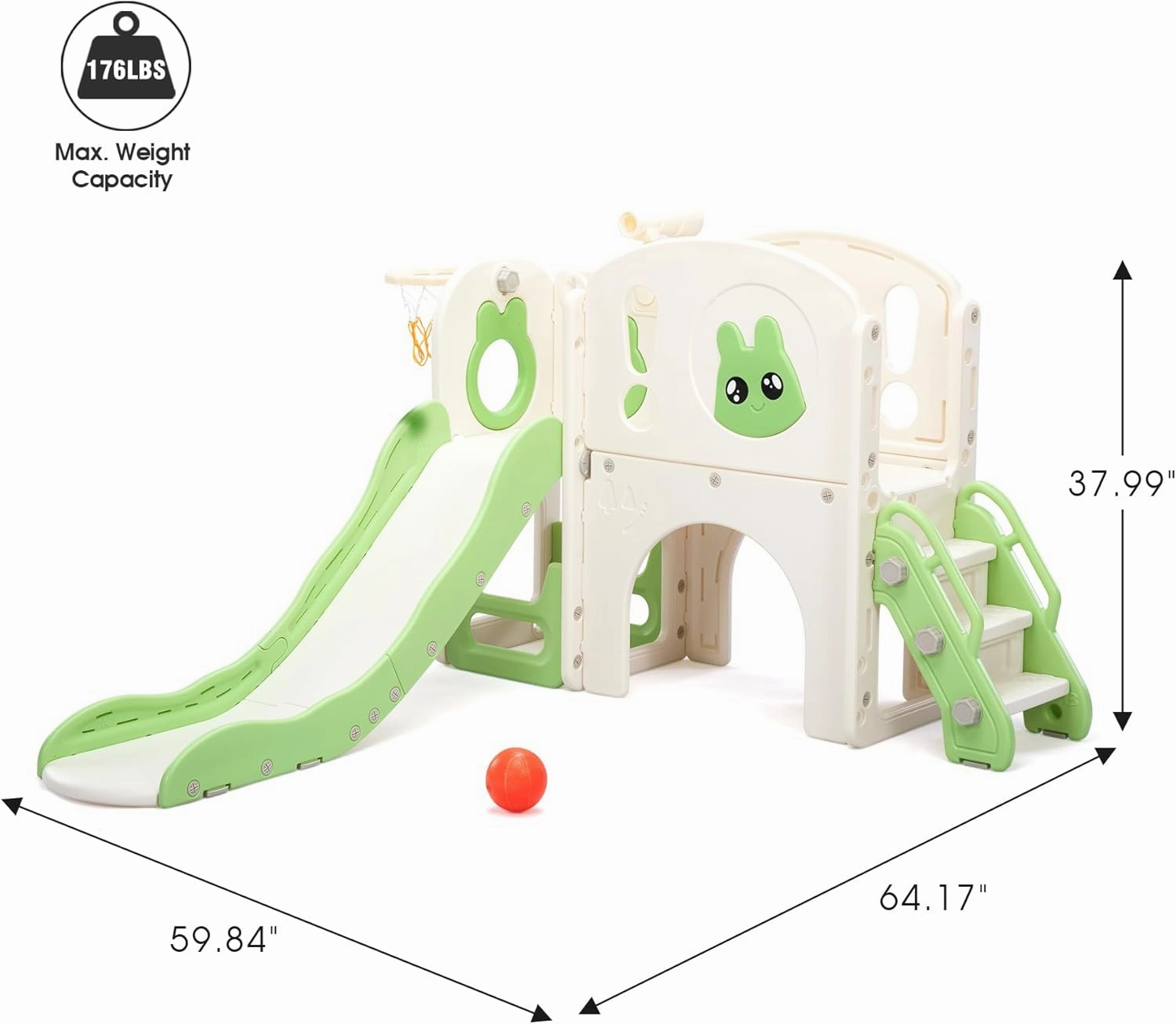8-in-1 Toddler Slide and Climber Playset, Kids Slide Playground with Stairs, Tunnel, Telescope, Storage, Basketball Hoop and Ball, Indoor Outdoor, 1-3 Years Old, Green
