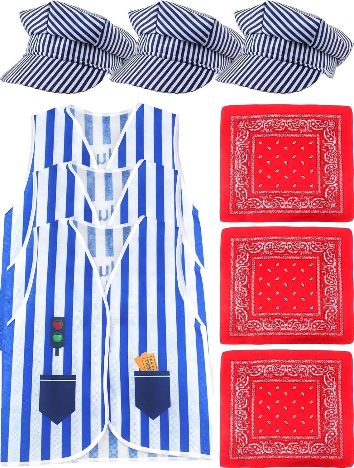 9 Pcs Kids Train Engineer Costume Set Engineer Hat Vest Train Conductor Dress Up for Halloween Career Day Cosplay