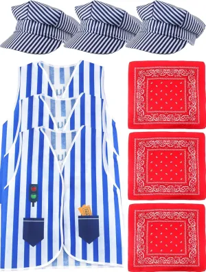 9 Pcs Kids Train Engineer Costume Set Engineer Hat Vest Train Conductor Dress Up for Halloween Career Day Cosplay