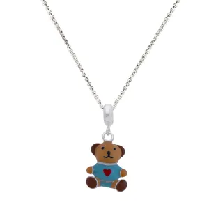 925 Sterling Silver Blue Teddy Bear Rhodium Plated Pendant For Kids