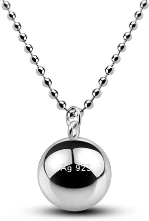 925 Sterling Silver Harmony Ball Necklace Brilliant Chime Bola 20MM Pendant Choker 18" 20" 22" 24" 26" Beads & O-Chain Women Jewelry Gifts For Pet Cats & Dogs (Bead chain, 28 inch)