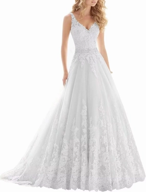 A Line Tulle Wedding Dresses for Bride V Neck Sleeveless Bridal Gowns Lace Appliques Boho Floral Wedding Gowns 2025