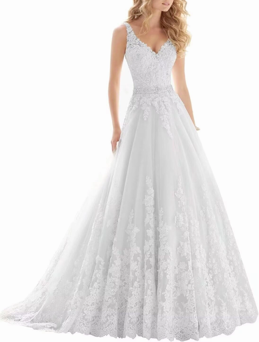 A Line Tulle Wedding Dresses for Bride V Neck Sleeveless Bridal Gowns Lace Appliques Boho Floral Wedding Gowns 2025