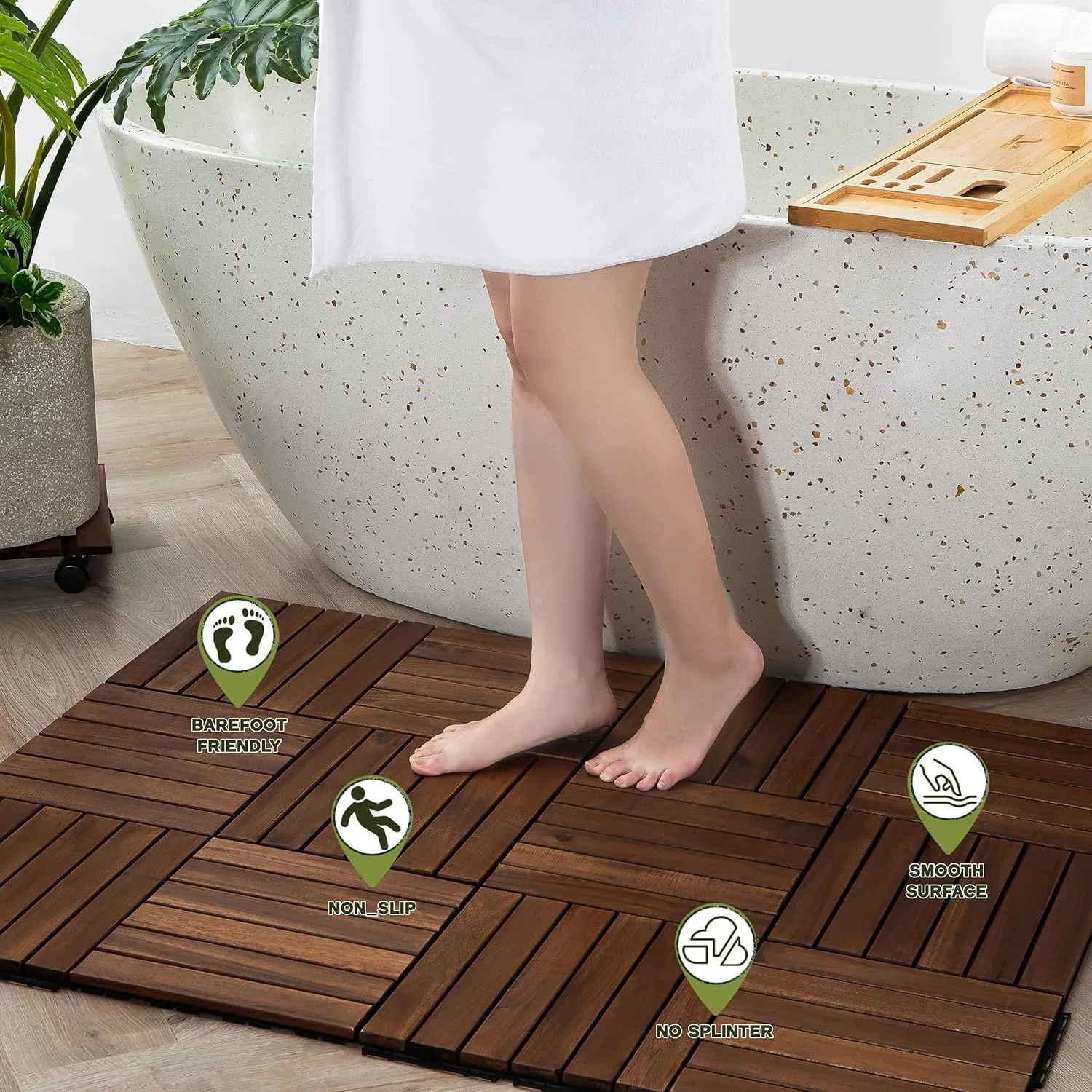 Acacia Wood Flooring Interlocking Deck Tiles for Patio Decor 9 Pcs 6 Slats VR Brown - Waterproof Indoor & Outdoor Decor - Balcony Garden Decking Tile (12.24 * 12.24 * 0.75 inches)