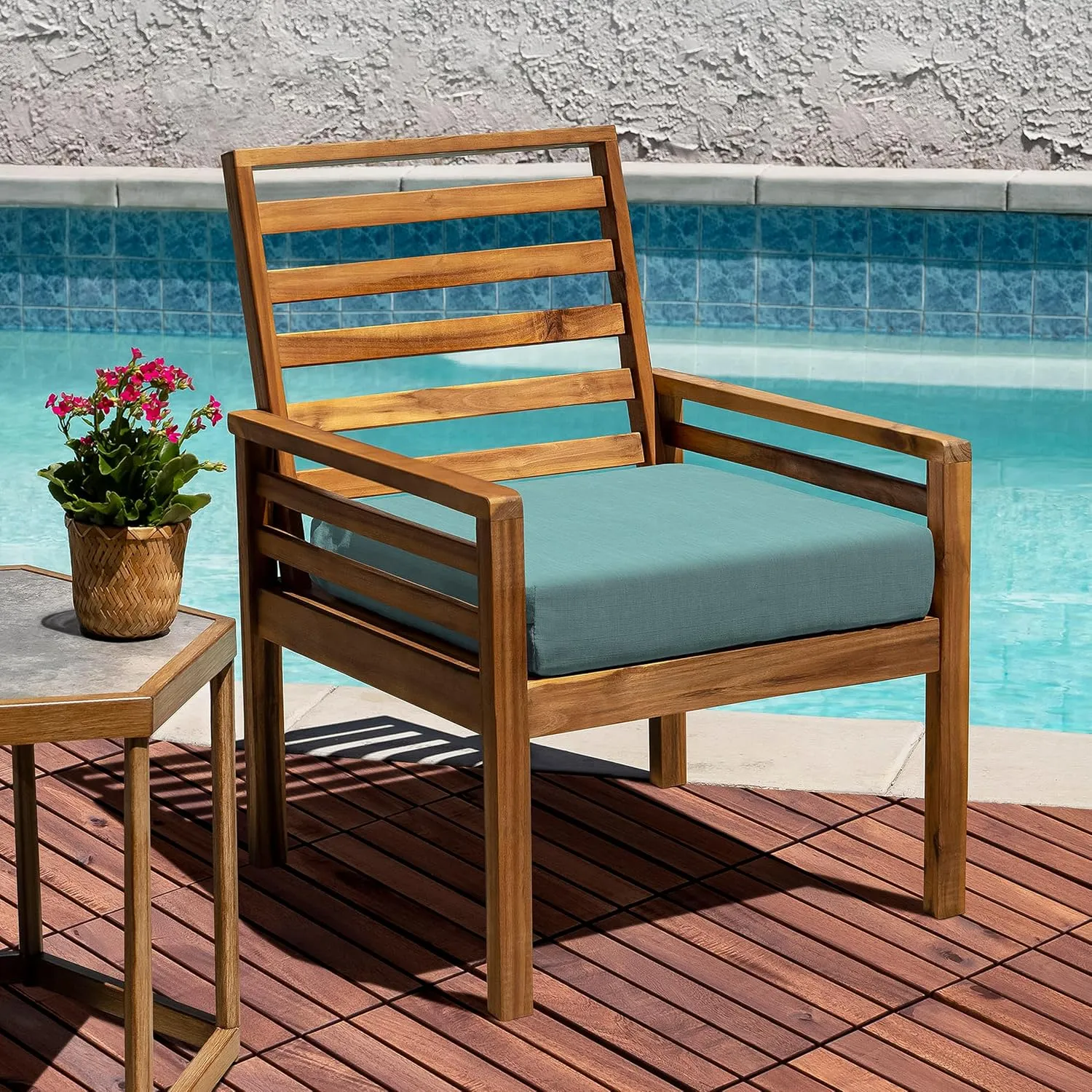 Acacia Wood Flooring Interlocking Deck Tiles for Patio Decor 9 Pcs 6 Slats VR Brown - Waterproof Indoor & Outdoor Decor - Balcony Garden Decking Tile (12.24 * 12.24 * 0.75 inches)