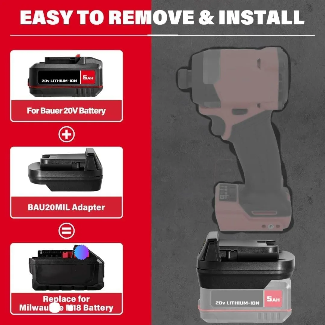 Adapter for Bauer for Milwaukee Tool, BAU20MIL Adapter for Bauer 20V Lithium Battery Convert to for Milwaukee 18V Power Tools (No Battery)