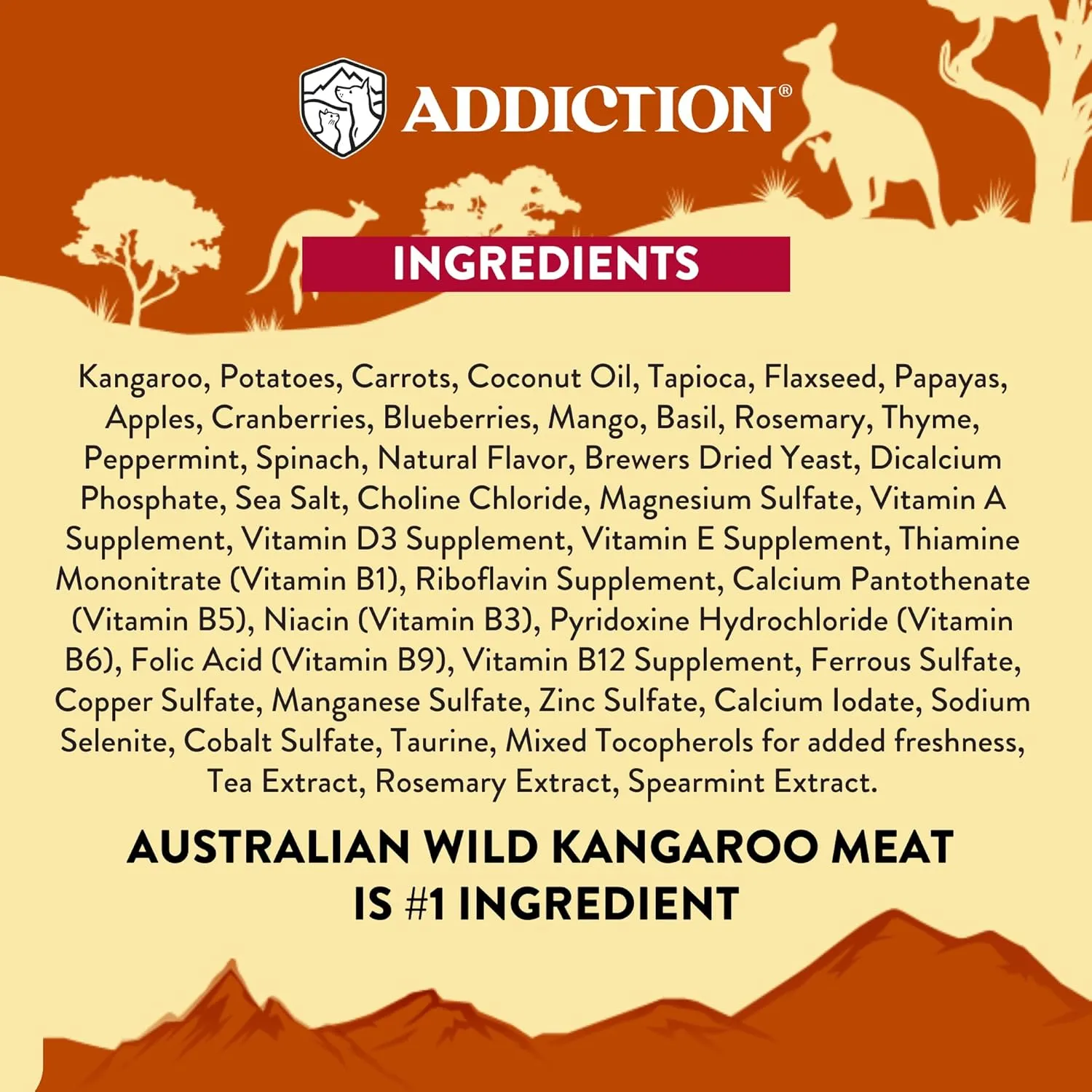 Addiction Outback Kangaroo Feast Air-Dried Grain-Free Dog Food – Complete Meal or Topper with Natural Ingredients for Digestive and Skin & Coat Health, 2lb