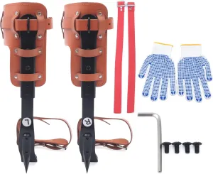 Adjustable Tree Climbing Spike Set, 1 Pair Steel Pole Climbing Spurs with Adjustable Leather Strap, 220lbs Load Capacity Forged Climber Gaffs Tools for Climbers, Fruit Picking