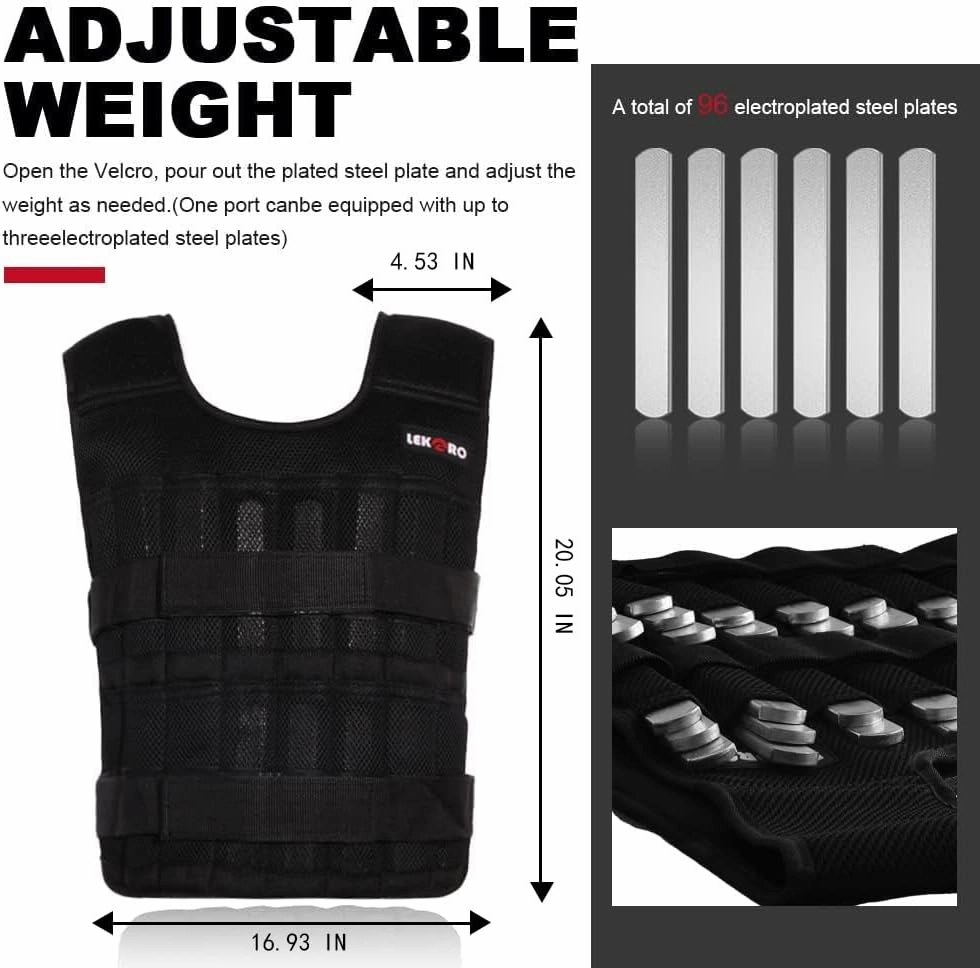 Adjustable Weighted Vest 44LB Workout Weight Vest Training Fitness Weighted Jacket for Men Women (Included 96 Steel Plates Weights)