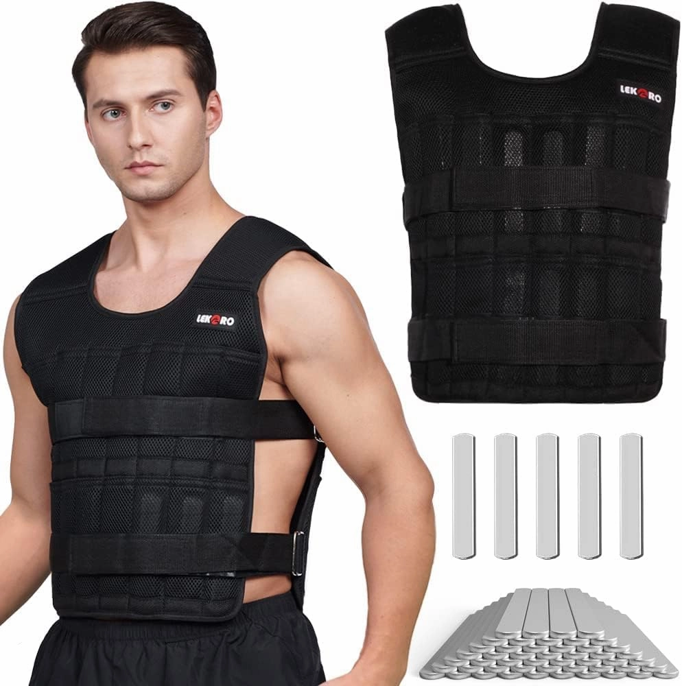 Adjustable Weighted Vest 44LB Workout Weight Vest Training Fitness Weighted Jacket for Men Women (Included 96 Steel Plates Weights)