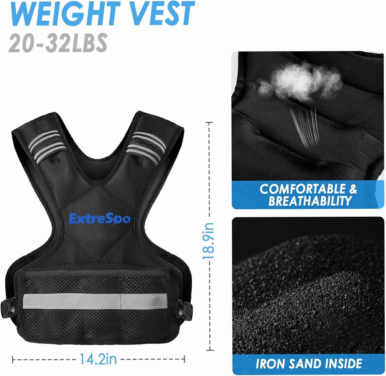 Adjustable Weighted Vest for Women and Men, 4-10lb/11-20lb/20-32lb Weight Vest with 6 Ironsand Weights, Body Weight Vest Exercise Set with Reflective Strip for Strength Training and Workout
