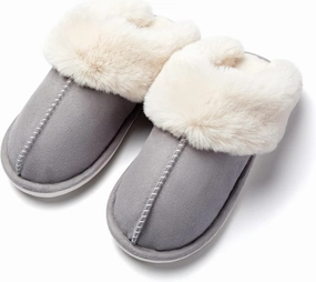 Afellicy Women's Fuzzy Memory Foam Slippers Fall Winter House Shoes Indoor and Outdoor Fur Lining Slip on Bedroom Shoes