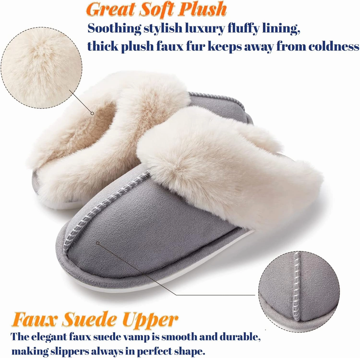 Afellicy Women's Fuzzy Memory Foam Slippers Fall Winter House Shoes Indoor and Outdoor Fur Lining Slip on Bedroom Shoes