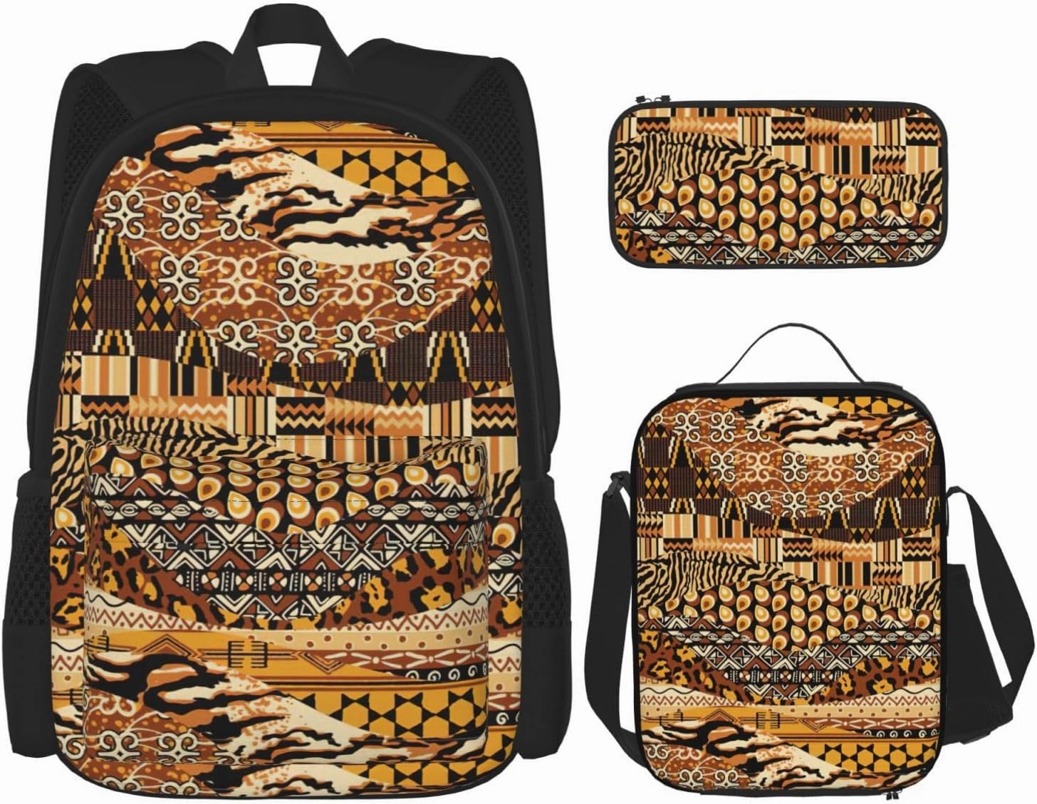 African Style Patchwork Print Versatile Adjustable Shoulder Fashion Backpack Lunch Bag Pencil Case Large Capacity