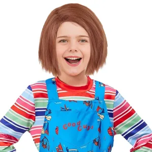 Aicos Short Brown Horror Evil Costume Wig for Kids Plush Doll Hair for Halloween Party……
