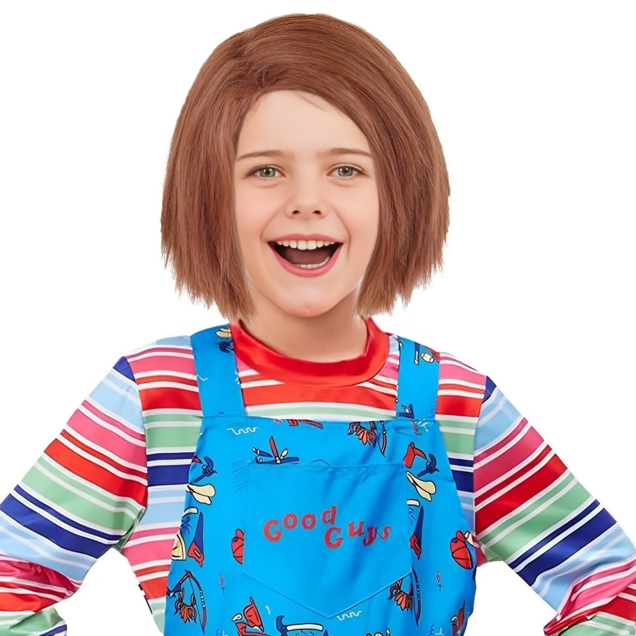 Aicos Short Brown Horror Evil Costume Wig for Kids Plush Doll Hair for Halloween Party……