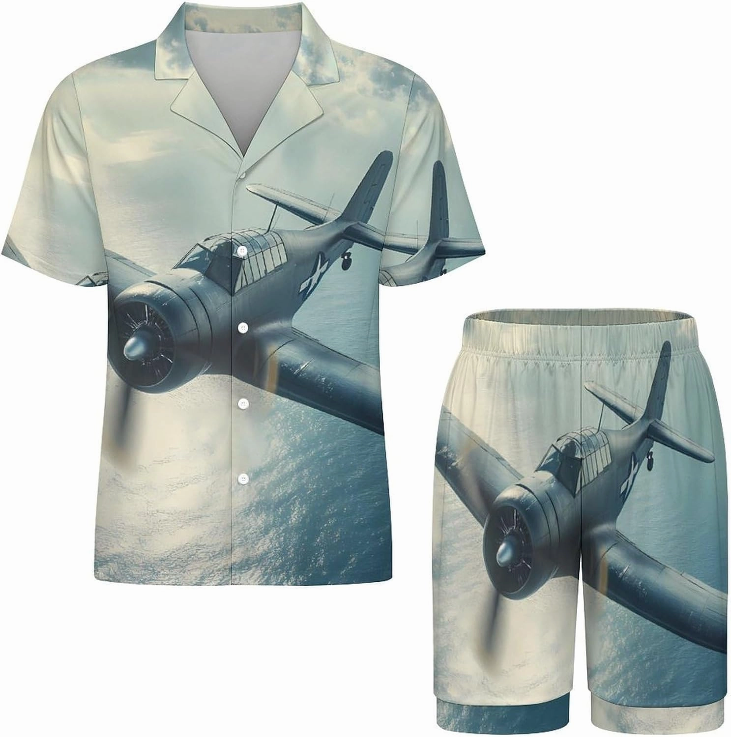 Airplane Aviation Mens Pajamas Set Short Sleeve Shirt And Shorts Sleepwear PJ Sets Loungewear