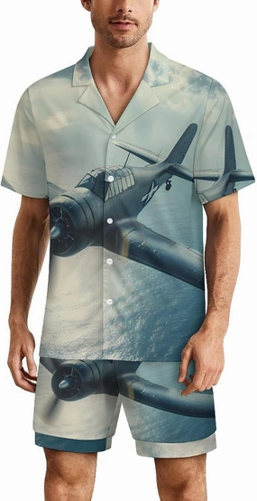 Airplane Aviation Mens Pajamas Set Short Sleeve Shirt And Shorts Sleepwear PJ Sets Loungewear
