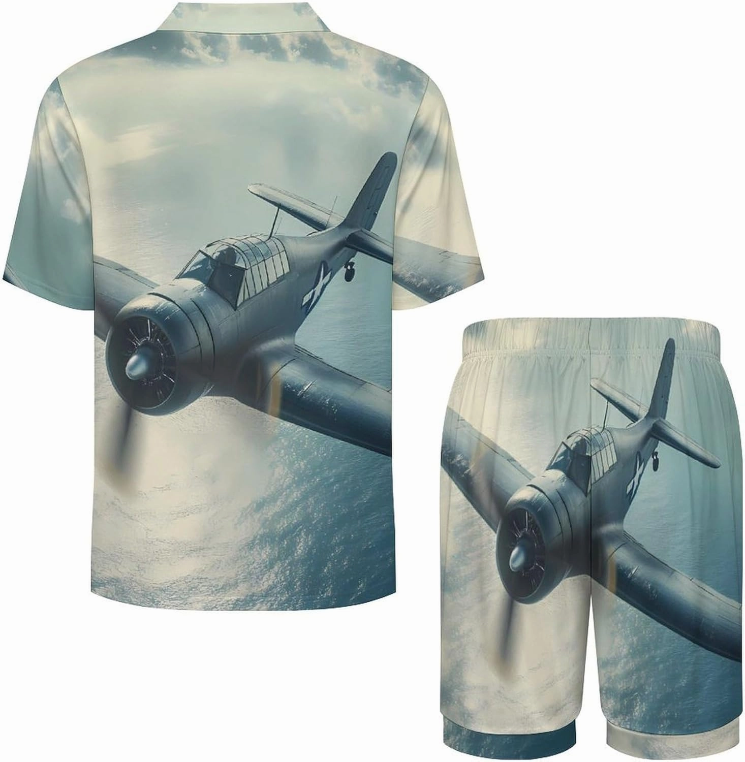 Airplane Aviation Mens Pajamas Set Short Sleeve Shirt And Shorts Sleepwear PJ Sets Loungewear