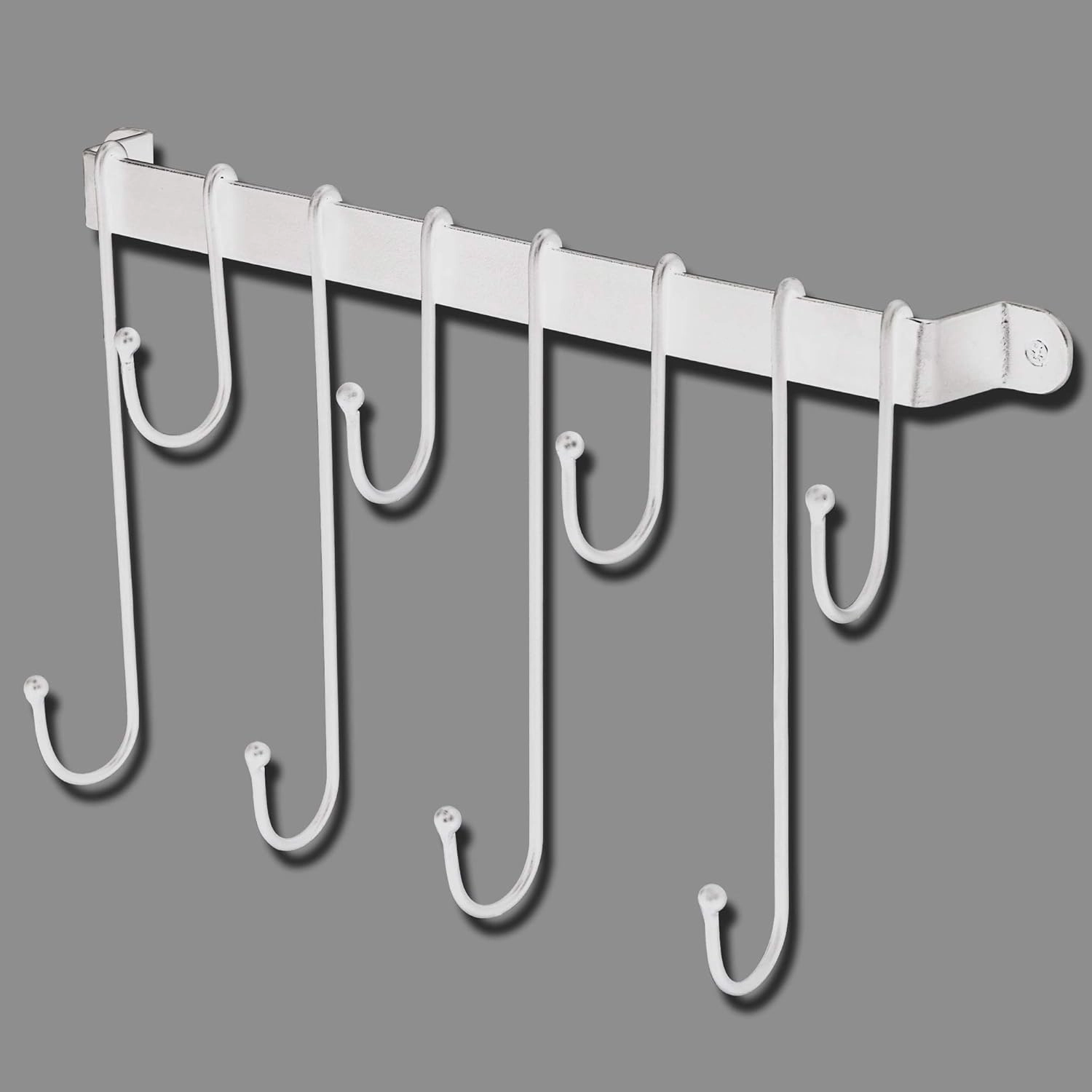 AJART Coffee Mug Rack Form Hand-Forged Cup Holder (17”/ White) Coffee Mug Hangers with 8 Hooks for Kitchen Organizer and Mug Hangers for The Wall