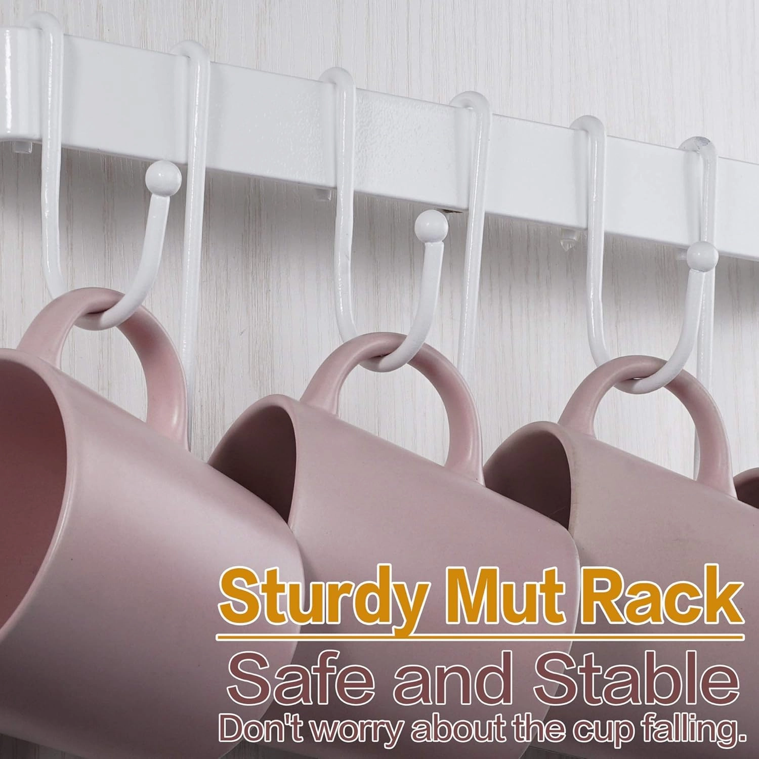 AJART Coffee Mug Rack Form Hand-Forged Cup Holder (17”/ White) Coffee Mug Hangers with 8 Hooks for Kitchen Organizer and Mug Hangers for The Wall