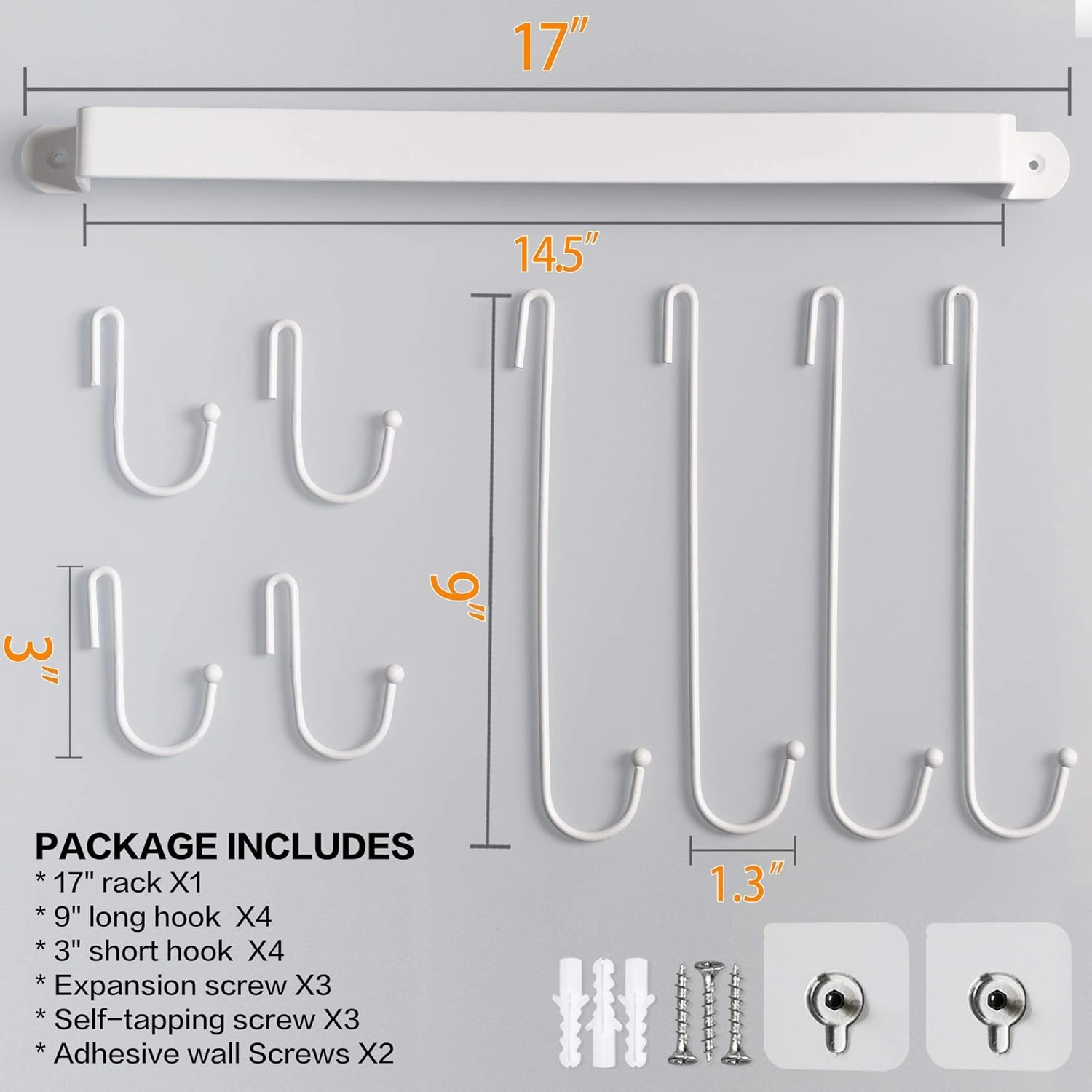 AJART Coffee Mug Rack Form Hand-Forged Cup Holder (17”/ White) Coffee Mug Hangers with 8 Hooks for Kitchen Organizer and Mug Hangers for The Wall