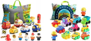 ALASOU 15 PCS Cars and People Figure Toys and 12 PCS Soft Rubber Car Toys with Playmat/Storage Bag for Infant and Toddlers
