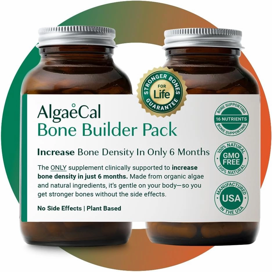 AlgaeCal - Bone Builder Pack for Bone Density Increase, Clinically Supported Plant Based Calcium Supplement & Strontium, Vitamins K2 (100mg), D3 (1600 IU), Magnesium & 16 Essential nutrients