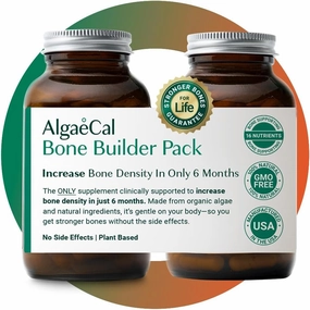 AlgaeCal - Bone Builder Pack for Bone Density Increase, Clinically Supported Plant Based Calcium Supplement & Strontium, Vitamins K2 (100mg), D3 (1600 IU), Magnesium & 16 Essential nutrients