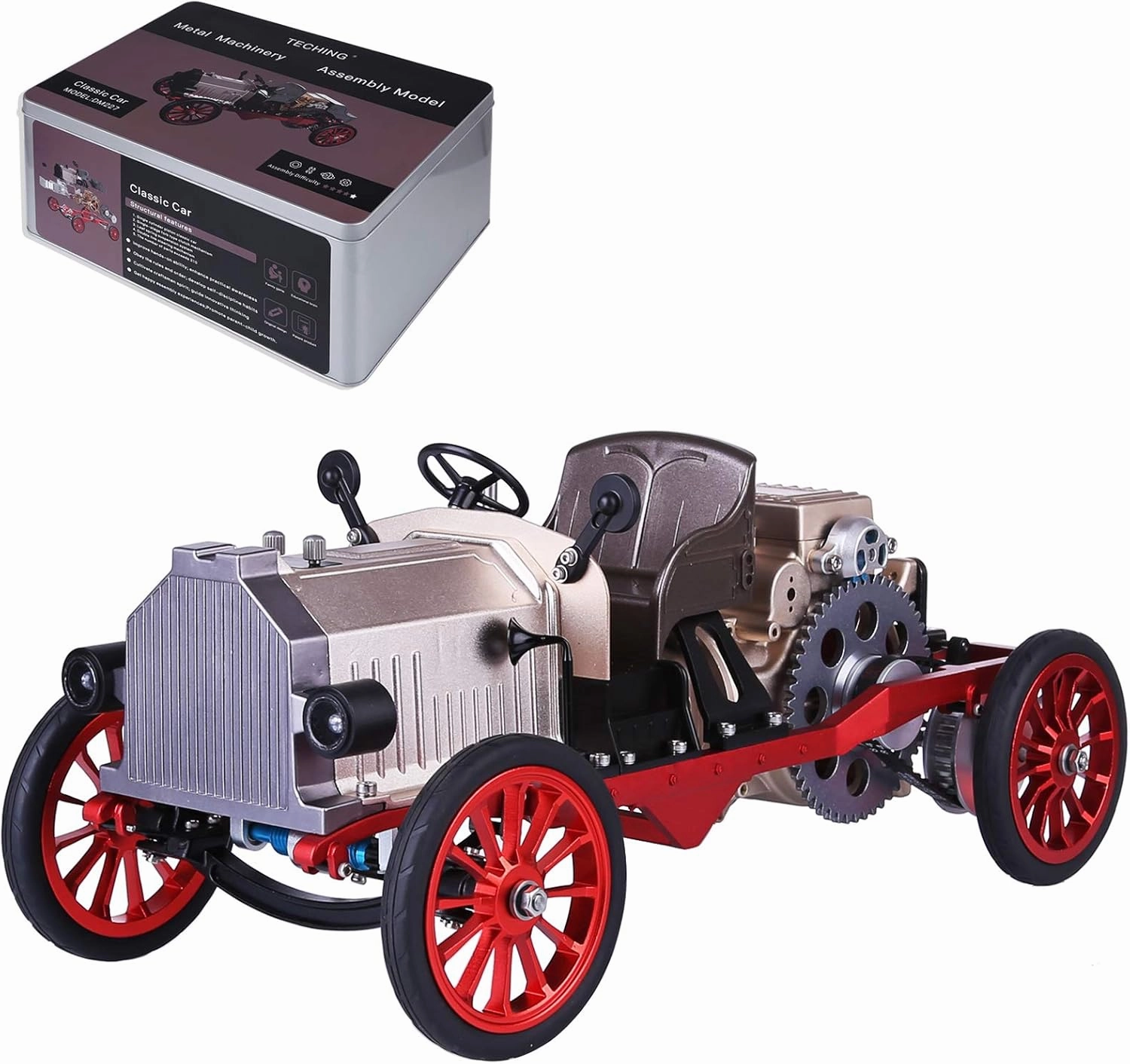 All-Metal Puzzle Electric Vintage Classic Car Model, APP Remote Control Single-Cylinder Engine Car, High Challenge Metal Assembly Model Toy for Adults and Teens, Unique Collectors Gift