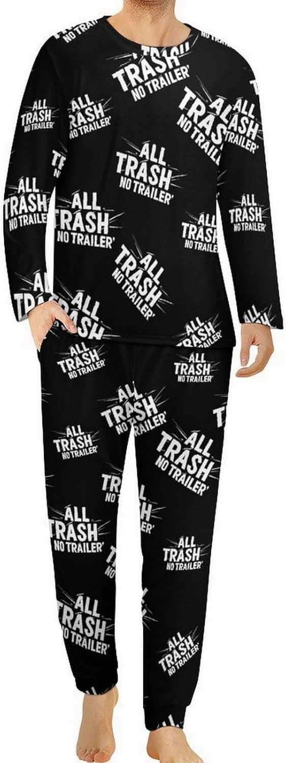All Trash No Trailer Warm Mens Pajama Sets Sleepwear Soft Loungewear Long Sleeve Top & Bottom