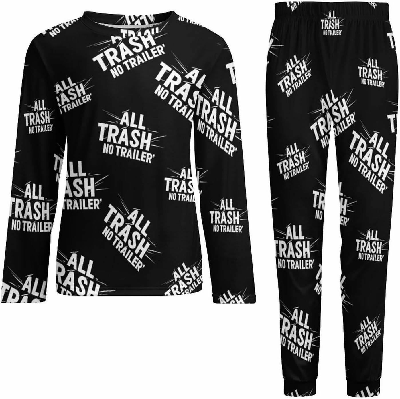 All Trash No Trailer Warm Mens Pajama Sets Sleepwear Soft Loungewear Long Sleeve Top & Bottom