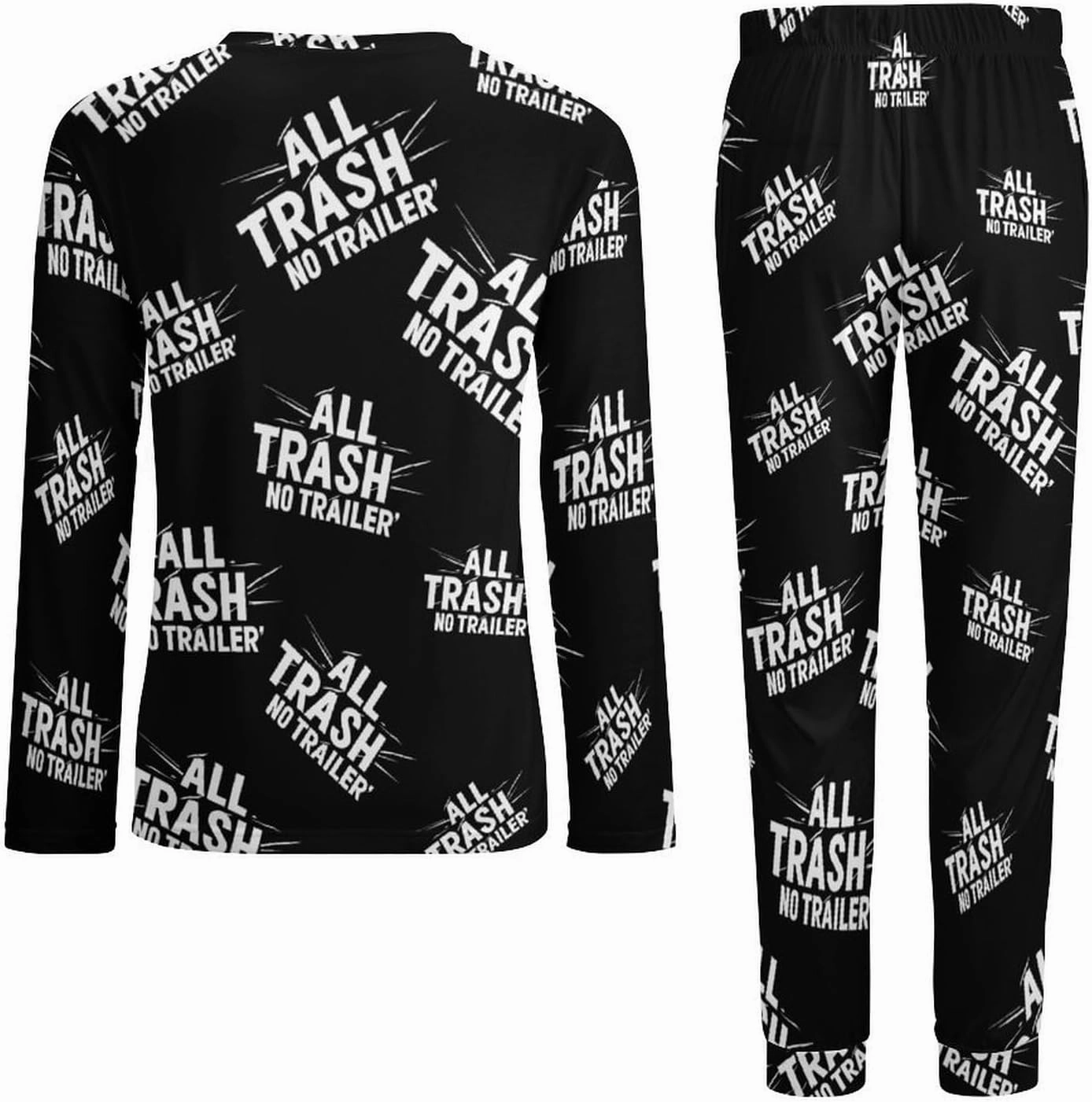 All Trash No Trailer Warm Mens Pajama Sets Sleepwear Soft Loungewear Long Sleeve Top & Bottom
