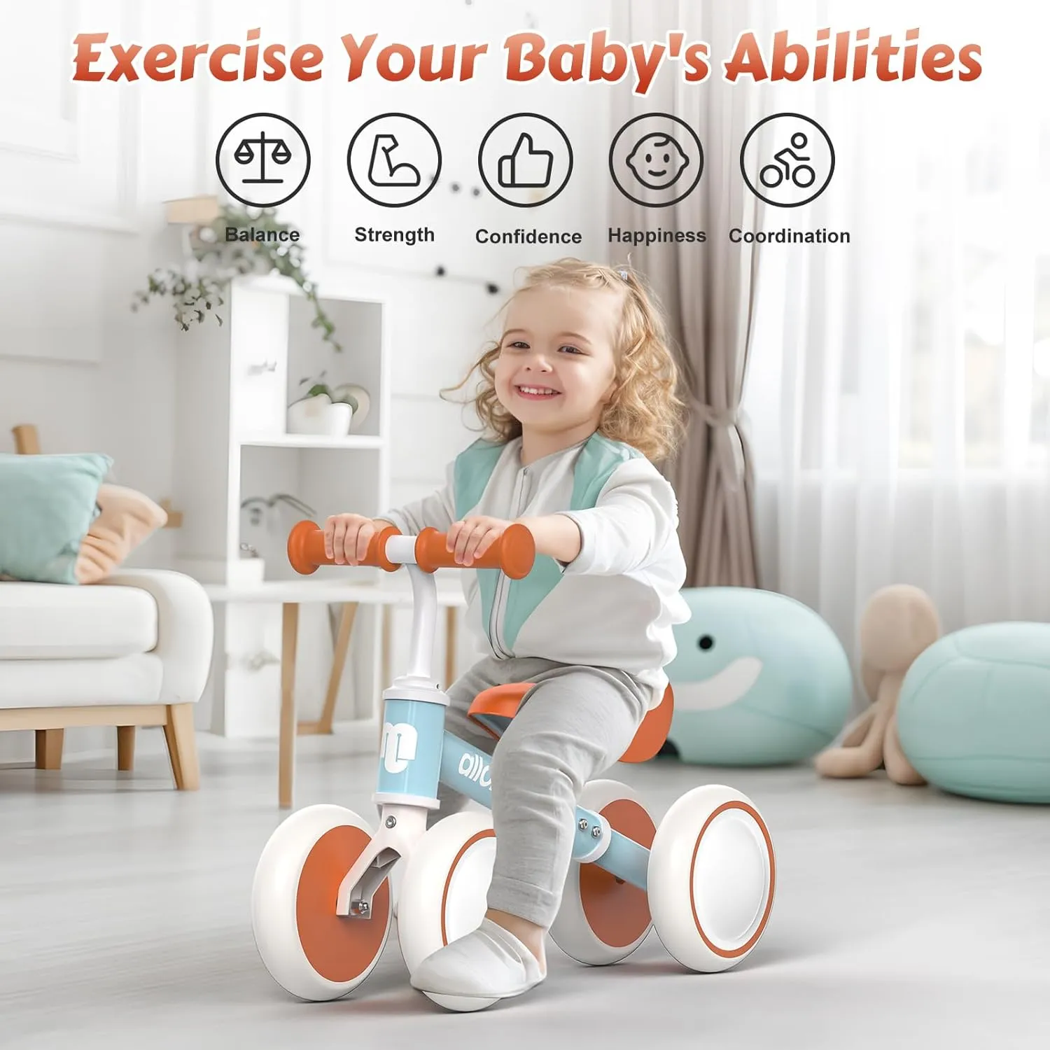 allobebe Baby Balance Bike, Cute Toddler Bikes 12-36 Months Gifts for 1 Year Old Girl Bike to Train Baby from Standing to Running with Adjustable Seat Silent & Soft 3 Wheels